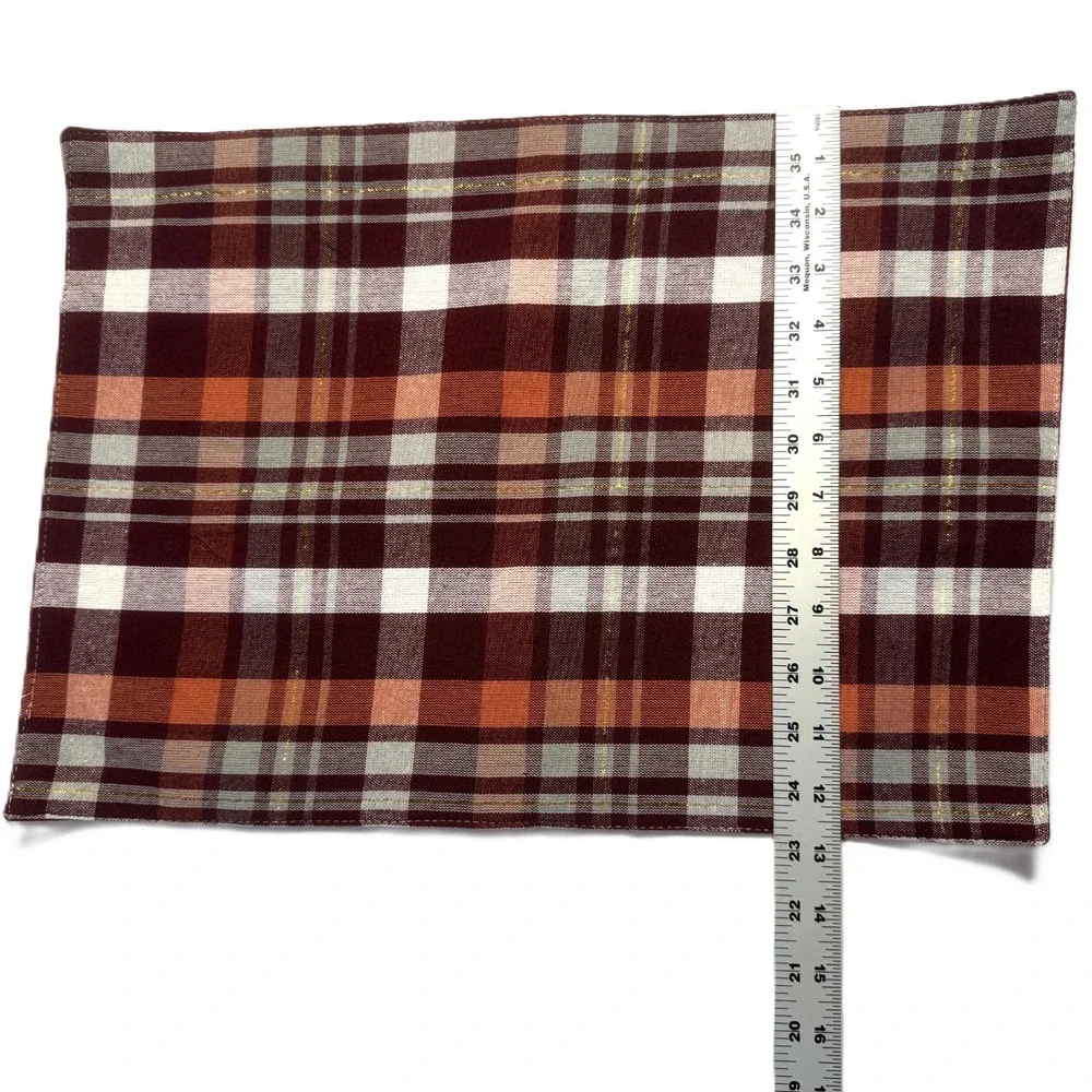 NEW Perfect Harvest Fall Christmas Plaid Placemats Set Of 4 Red White Gold Cream
